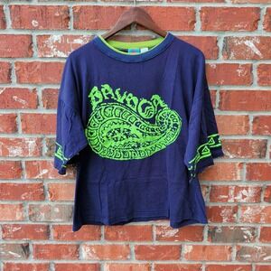 Balboa Graphic T-Shirt Mens XL Navy Blue Lime Green‎ Vintage 90s Boxy Skate Surf